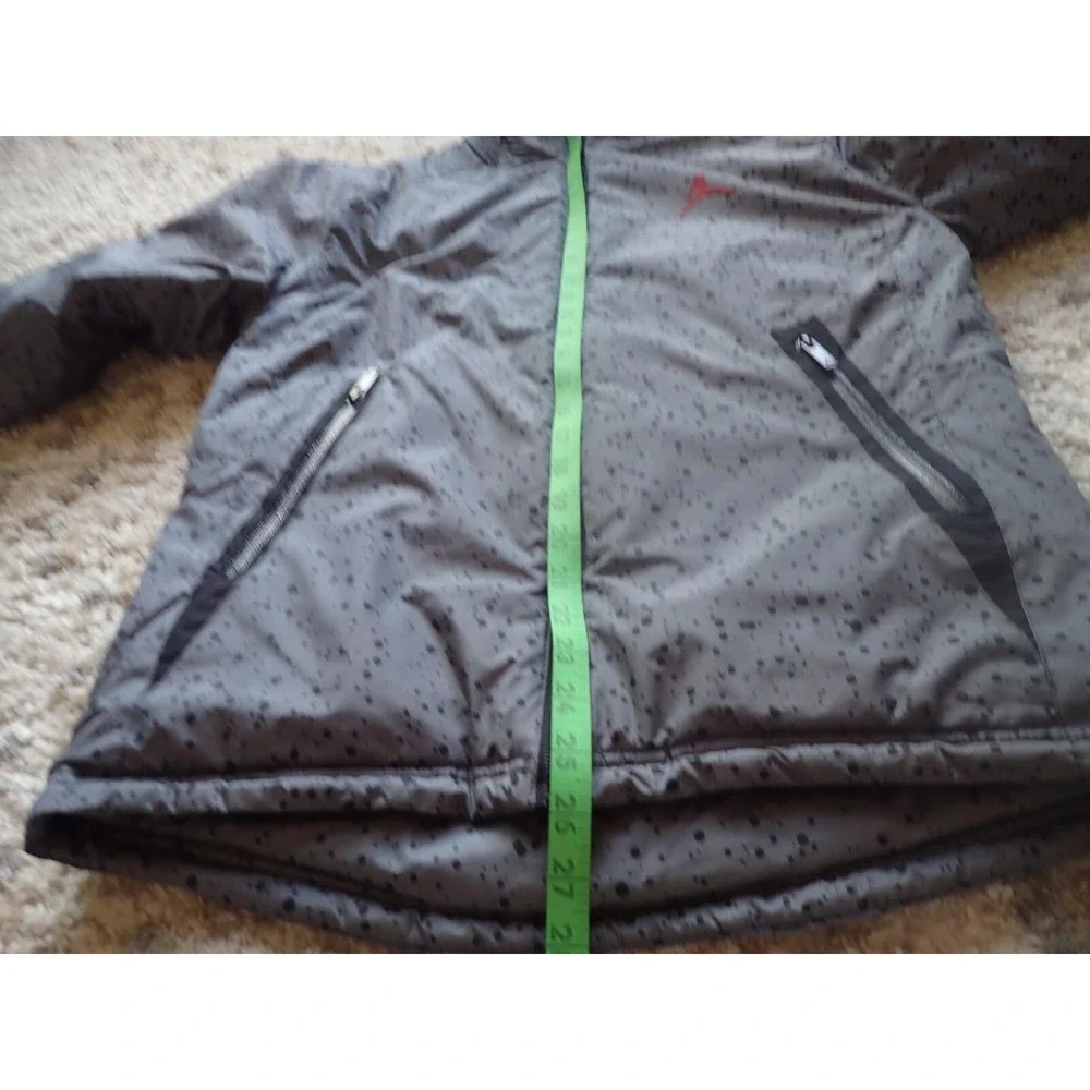 Jordan Puffer Jacket Boys Size 10-12 Grey Excellent Speckled Hooded Winter‎ Coat